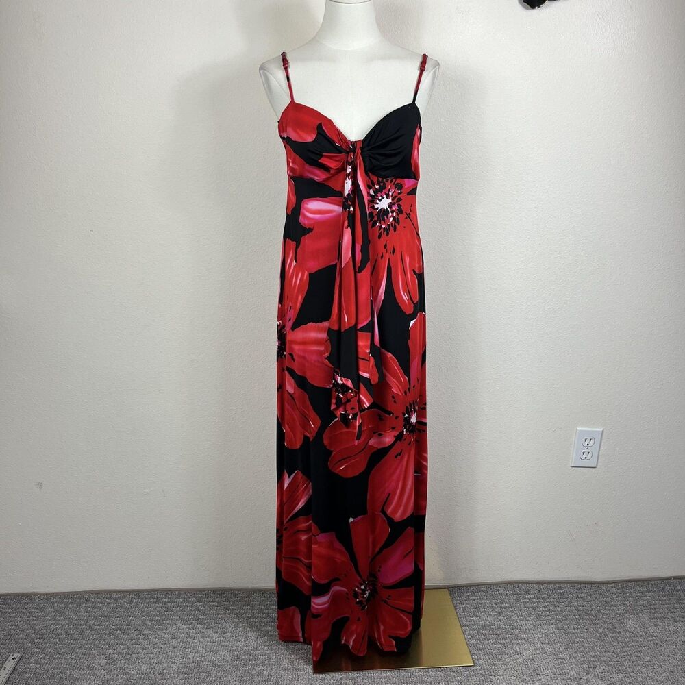 Maggy London Dress Womens 14 Red Floral Maxi Sweetheart Sundress Party Wedding - Picture 1 of 8